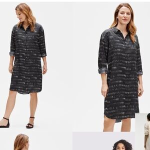 Eileen Fisher Silk Organic Cotton Dash Shirtdress Sz S Black White